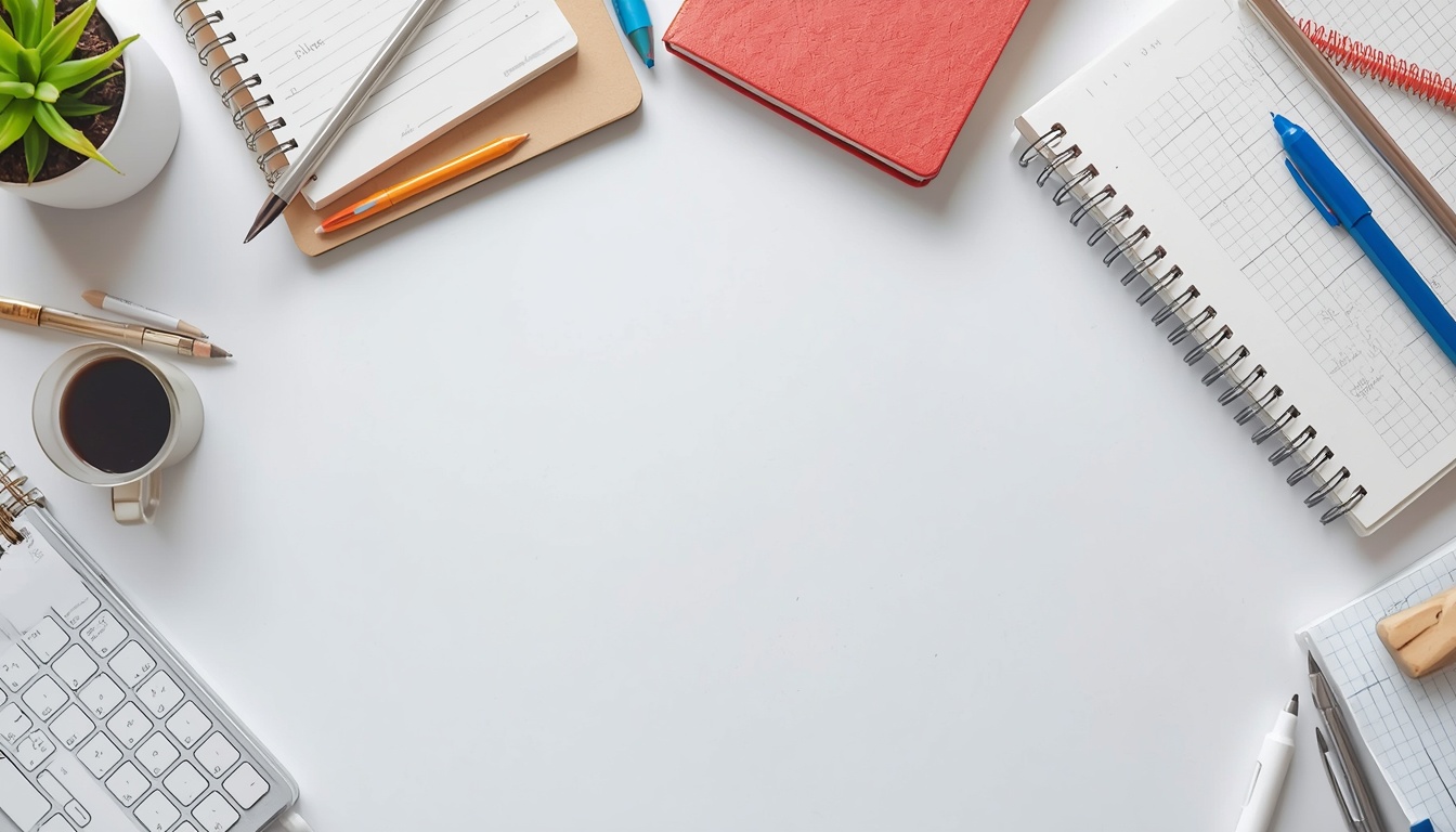 Various planning tools and notebooks arranged on desk